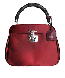 Lady Lock Bamboo Top Handle Bag, Satin, Burgundy, 331830-520981, DB, 3*
